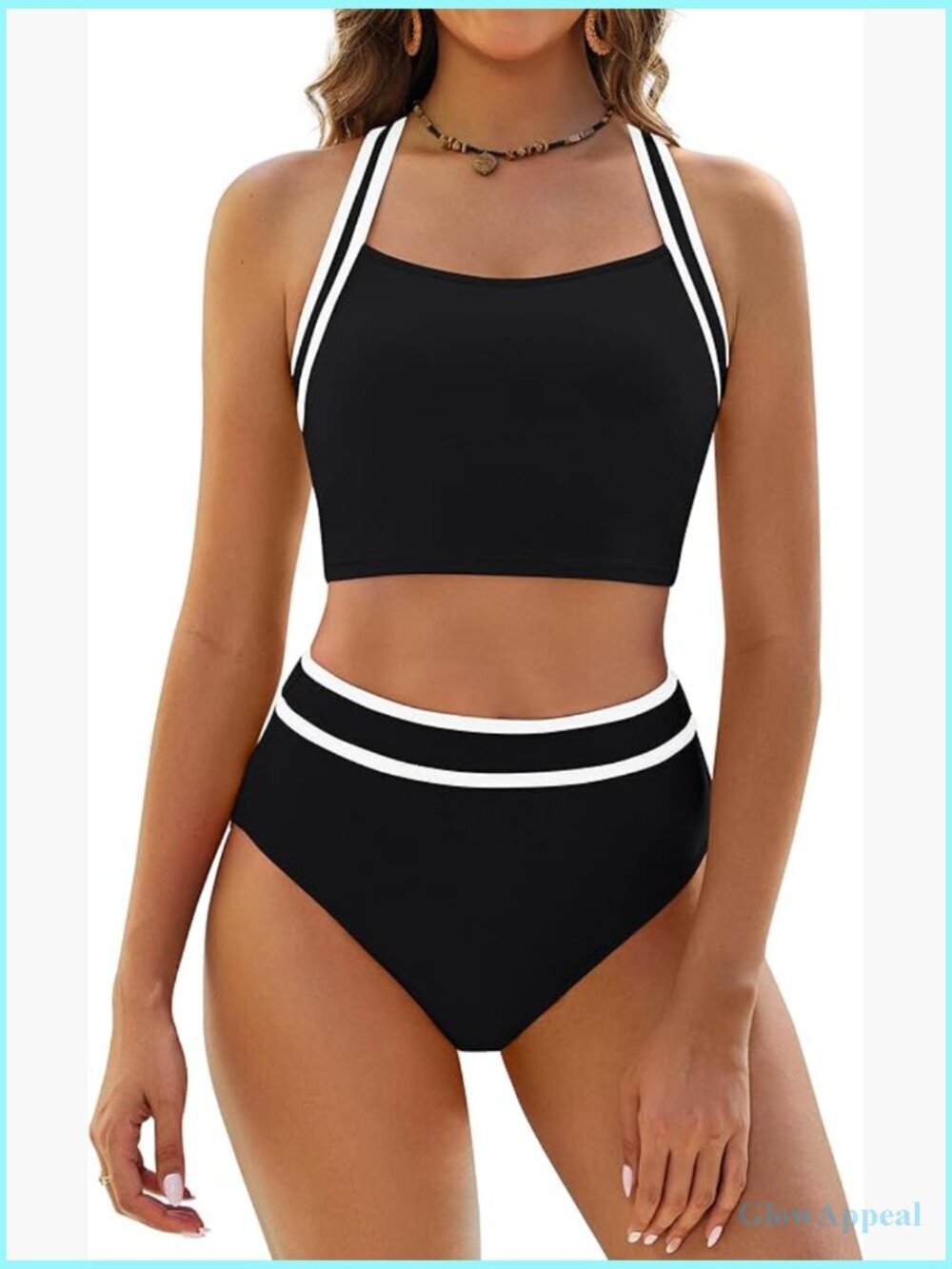 High Waisted Bikini Set Tummy Control Sporty Two Piece Swimsuits Color Block